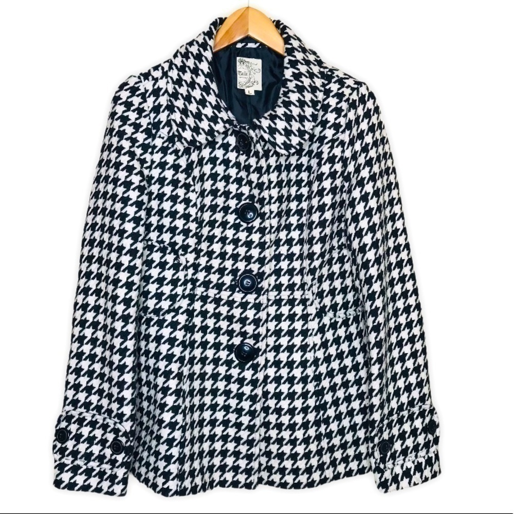 TULLE Houndstooth Black and Ivory Peacoat Jacket